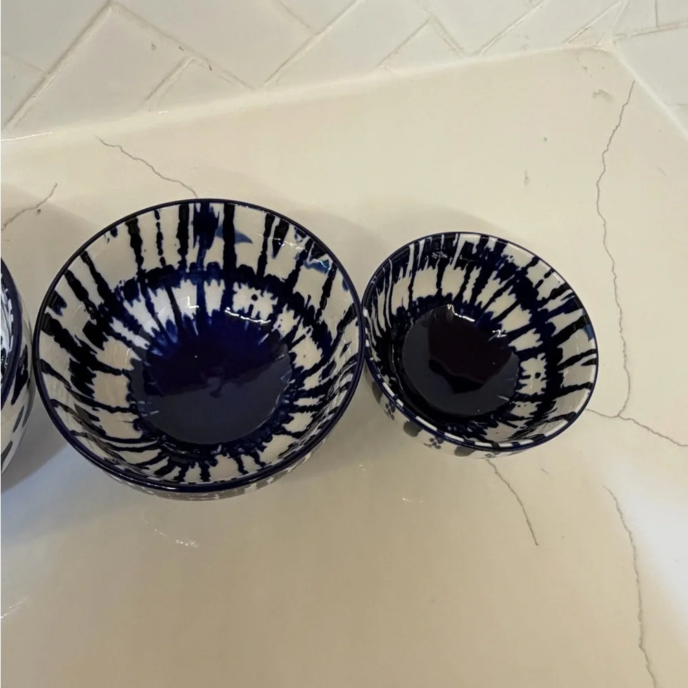 West Elm Indigo and White Ceramic Bowl Trio